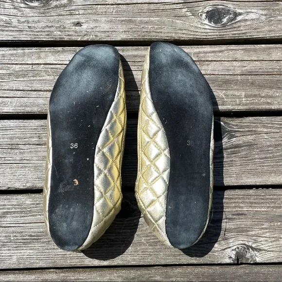 Burberry Quilted Gold Ballet Flats - Picture 6 of 7